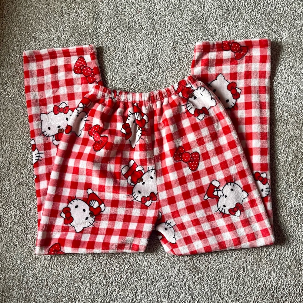 Red White Plaid Hello Kitty Pajama Pants Size XS-S